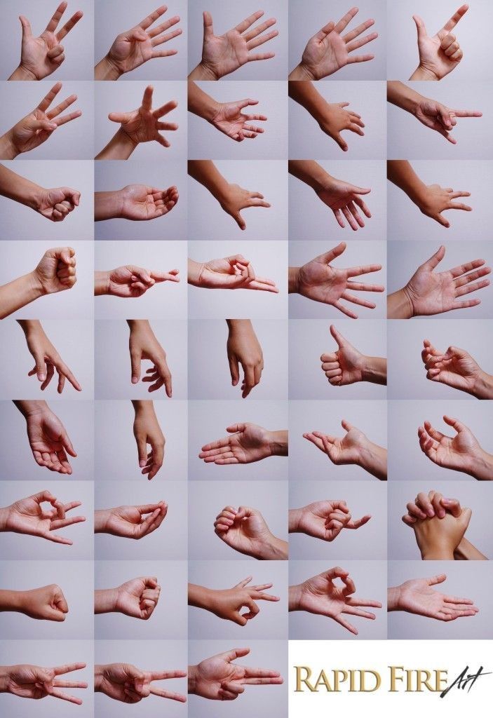 a grid of 36 images, each showing a different hand gesture.  the hands are all on a white background.  these images would be helpful for artists who are trying to improve their drawing skills, particularly drawing hands.
