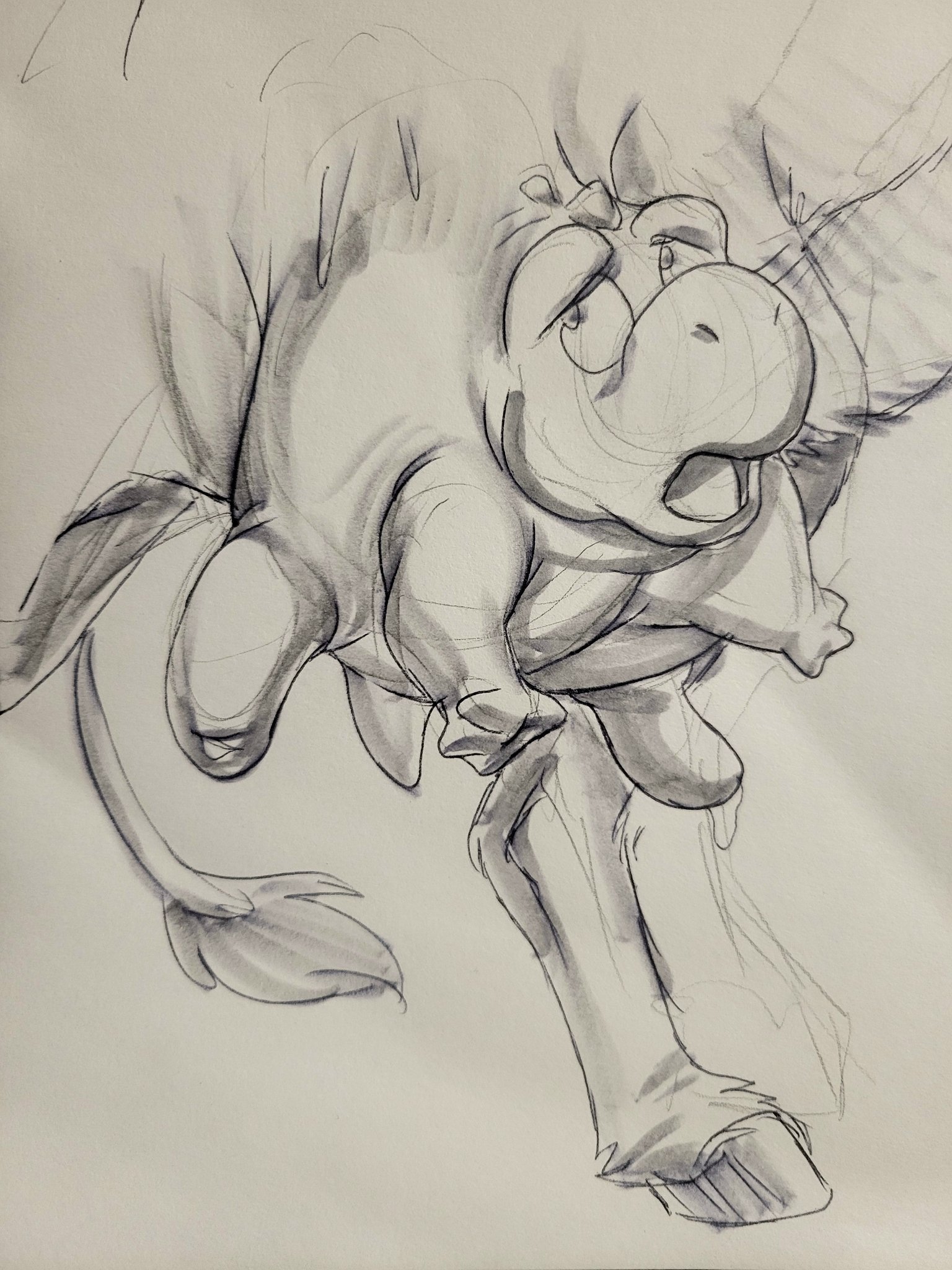 a simple, black and white sketch of a cartoon donkey carrying a small pig on it's back. the donkey looks as if it's surprised or annoyed. the piglet is looking off to the side with its mouth open. the drawing has a simple, humorous tone to it.