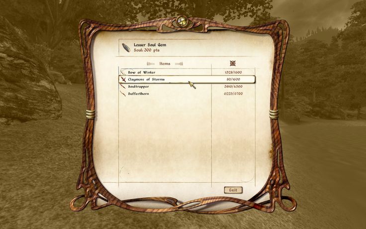 a video game interface screen showing a player's inventory. the player can choose from a list of weapons such as row of winter, daggers of storm, backraper, and balefire.
