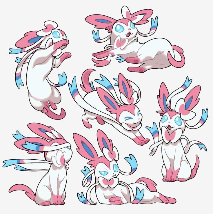 the image showcases a collection of six charmingly illustrated gardevoir pokémon. each gardevoir is depicted in a different playful pose, showcasing the character's flexibility and cute demeanor. their signature pink and blue ribbons are prominently displayed, and subtle variations in facial expressions and body language add to the overall appeal of the artwork.  the style is consistent across all six, maintaining a lighthearted and attractive aesthetic. the artwork appears to be digital fanart, likely inspired by the pokémon franchise.