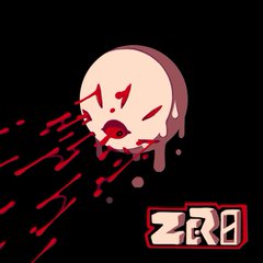 a cartoonlike illustration on a black background. the main focus is on a fleshcolored circle, resembling a face, that's melting and dripping a red liquid, possibly blood. two red eyes with black pupils are visible on the melting face, along with red lips. blood splatters are depicted flying towards the left side of the image.  the word "zero" is written in bold, stylized font below the illustration.
