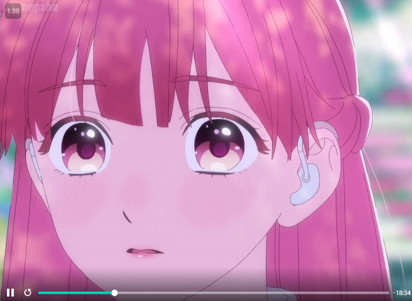 this image captures a closeup portrait of a young female anime character with vibrant pink hair. her expression is filled with emotion, her wide, glistening eyes reflecting a sense of vulnerability and shyness. the soft lighting, bathed in shades of pink, casts a dreamy atmosphere around her, while subtle blushing on her cheeks emphasizes her delicate features. the background is blurred, creating a sense of intimacy and focusing attention on the character's emotive gaze.