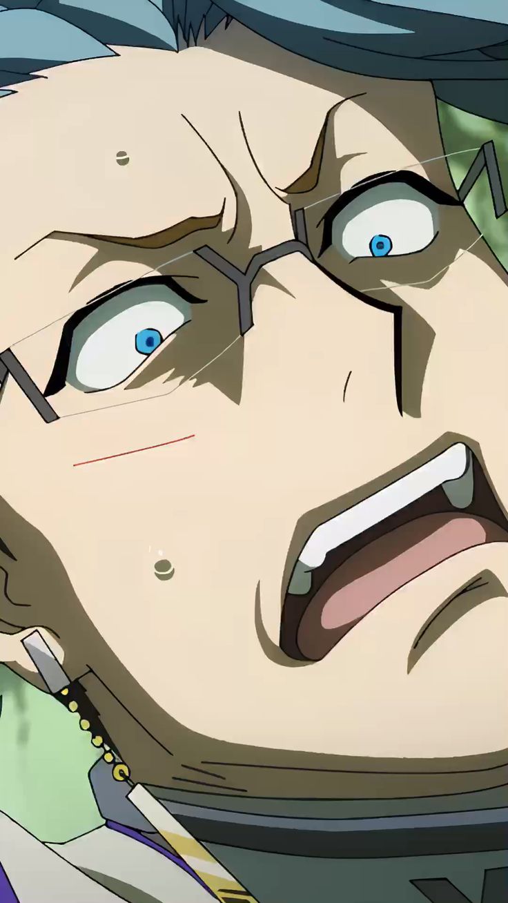 the image shows a closeup illustration of a man's face. he has gray hair, blue eyes, and is wearing glasses. his expression is one of shock and terror, with his eyes wide and mouth open. he has a small cut on his left cheek.
