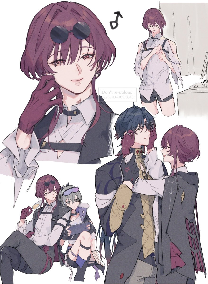the image depicts a collection of anime characters in various poses and outfits. the characters are drawn in a colorful, stylish, and detailed manner, showcasing their unique personalities and individual styles. one prominent character, with long pink hair and sunglasses, stands out with a confident and intriguing air. the image also features a couple in an affectionate embrace, their faces expressing love and intimacy. another couple sits together, displaying a more casual and relaxed demeanor.  the overall tone of the image is vibrant and energetic, highlighting the captivating world of anime and manga.