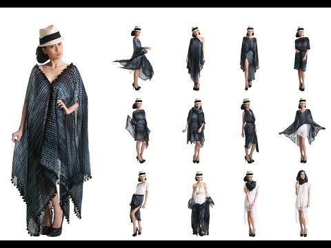 a woman wearing a hat and poncho is pictured next to images of women modeling other fashionable outfits that look like variations of the first outfit.