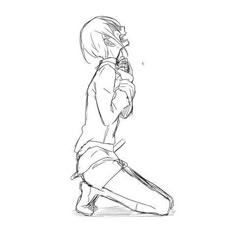 a handdrawn illustration of an anime girl crying on her knees. she looks sad and heartbroken. she is holding her head in her hands. the drawing is done in a simple style and is mostly in black and white. the girl is drawn in a pose that suggests she is in pain.