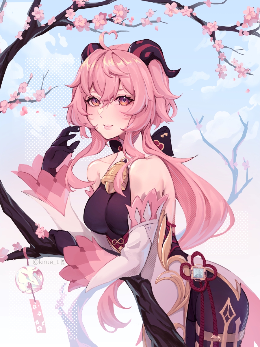 a beautiful anime girl with long pink hair, wearing a traditional japanese kimono. she is standing in front of a cherry blossom tree, with flowers falling around her. she has a cute and elegant look, and her expression is gentle and sweet. this artwork is a stunning example of digital art and captures the beauty and grace of the anime style.