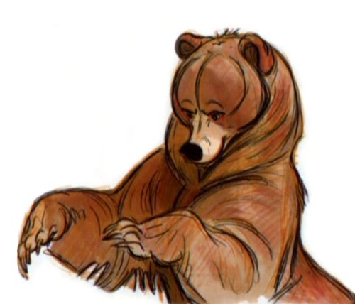 the image shows a cartoonstyle drawing of a brown bear. the bear is in a seated position with its paws outstretched. the style is reminiscent of a watercolor sketch.