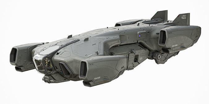 a futuristic spaceship rendered in 3d. the spaceship is gray and metallic and has a sleek and aerodynamic design. the ship has a series of panels, fins, and engines and features a transparent cockpit and a detailed wing design. the ship is set against a white background and is likely a concept design for a new type of spacecraft.