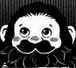 this is a black and white illustration of a man's face. he has a large mustache and a full beard. his hair is short and stands on end. his eyes are wide open, and his eyebrows are raised. he has a surprised expression on his face. the image appears to be an illustration for a barber shop.