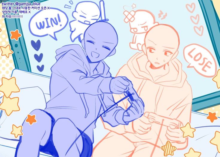 this is an anime drawing base that features two male characters. the one on the left is wearing a blue hoodie and is holding a game controller and the one on the right is wearing a pink hoodie and is holding a game controller. the one on the left is labeled "win" and the one on the right is labeled "lose".