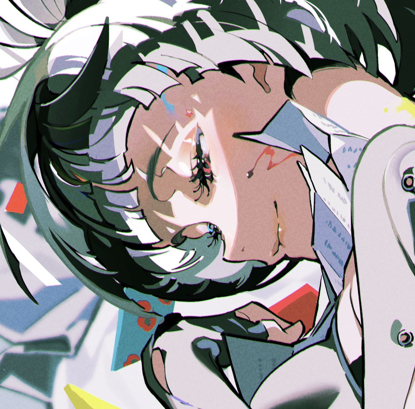 the image showcases a stylized portrait of a woman with a futuristic, cyberpunk aesthetic. rendered in a digital art style reminiscent of anime and manga, the woman's features are exaggerated for dramatic effect, featuring large, expressive eyes with long lashes, and a confident, almost defiant expression.