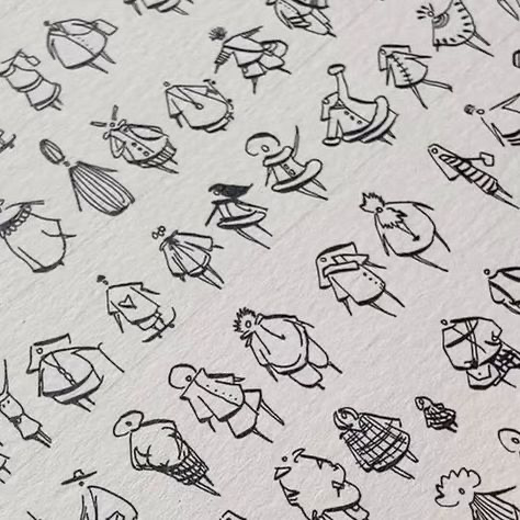 a white background with an abstract doodle illustration of stylized figures. the figures are drawn in black ink and are all unique and expressive.