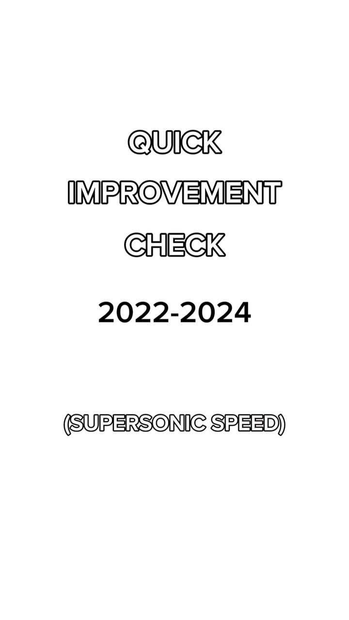he image contains textbased content centered on a white background. the text is arranged vertically, starting with "quick improvement check," followed by "20222024," and concluding with "(supersonic speed)."  the overall style suggests a concise report or progress update, emphasizing rapid advancement.