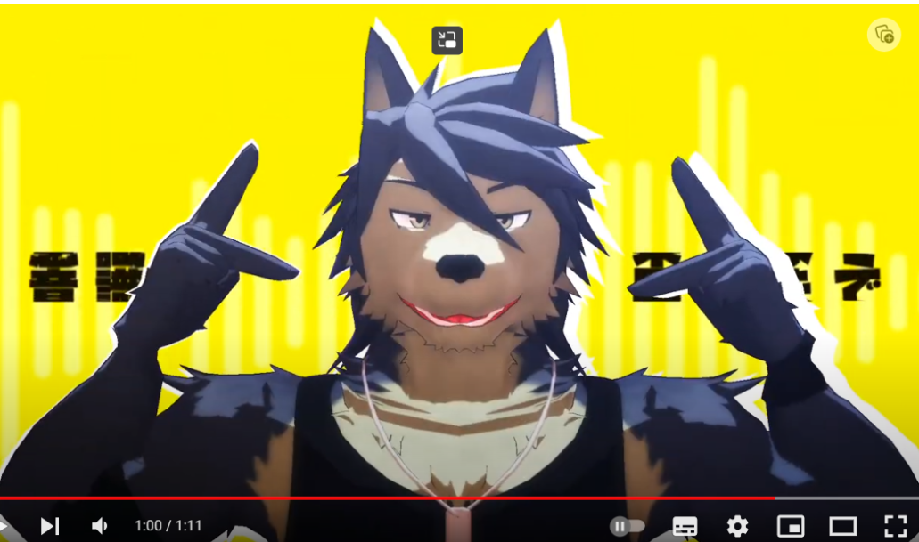 the image features a digital illustration of an anthropomorphic wolf, a popular subject in furry fandom. the character is positioned against a vibrant yellow background with stylized sound waves, suggesting a musical or energetic context. he is depicted from the chest up, making hand gestures that resemble "air quotes." his expression is confident, bordering on smug. he sports dark fur, a white tank top, and a necklace. his wolflike features include pointed ears, a snout, and sharp canine teeth. the lighting is bright and artificial, likely studio lighting given the vibrant backdrop.