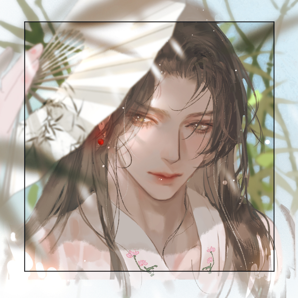 a digital illustration of a beautiful anime woman with long black hair wearing a white kimono. she is holding a fan and has a delicate flower pattern on her dress. the background is a light and airy white. the overall feeling is one of elegance and grace.