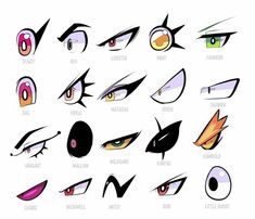 the image is a chart of different anime and manga style eyes with labels for each style.