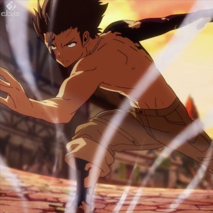 a male anime character is in midattack, they are running and have a dark energy surrounding them. they are standing in a fighting stance.