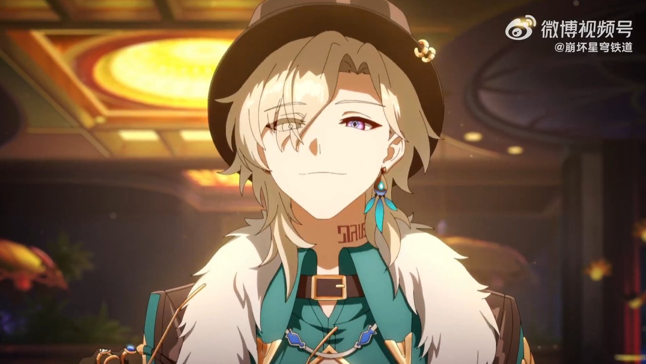 an anime character with white hair and a purple eye, wearing a green shirt and a hat, is smiling and looking at the camera. the character looks like a fictional character from a manga or anime. the background is blurred with warm colors. the character is drawn in a cartoon style and has a sleek, modern aesthetic.