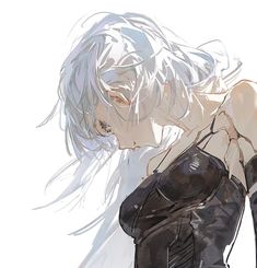 the image is a beautifully rendered digital sketch of a woman with flowing white hair. she is wearing a black, formfitting top.  the piece has a soft, ethereal quality, emphasized by the delicate linework and the use of light and shadow. the focus is on the woman's face and upper body, creating a sense of intimacy.