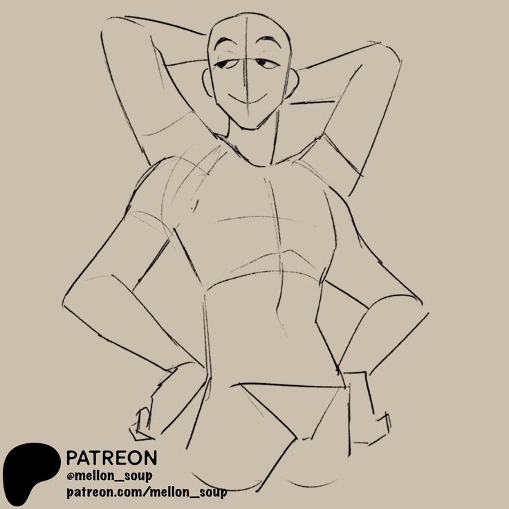 a simple line sketch of a male figure, with the figure's arms crossed behind his back, a relaxed expression on his face. he has a casual confident body language, with his weight on his left leg, the right leg extended slightly to the side, and his upper body leaning back slightly.  the sketch focuses on the structure and pose, using minimal detail.