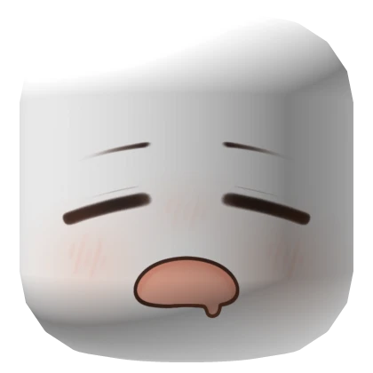 the image is a cartoon emoji of a white cubeshaped face with sleepy eyes, a drooling mouth, and blushed cheeks, set against a black background.