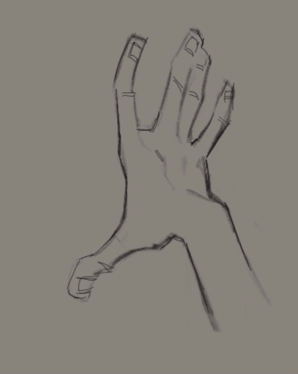 a simple sketch of a hand with fingers spread out. it is drawn in black and white, using a very simple style. the hand appears to be reaching up towards the viewer.