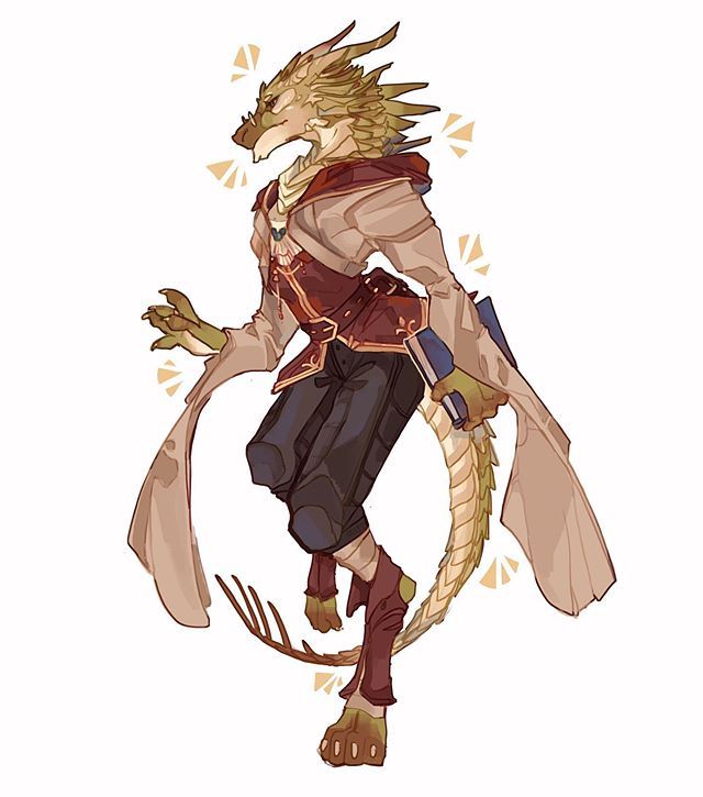 a drawing of a humanoid dragon with a gold and green scale pattern, wearing a white robe, blueandred pants, a red and gold chest piece, and gold colored boots, with a book in their hand. the dragon is looking off into the distance with a thoughtful expression. they are standing on a white background and there are gold and white sparkles around them.