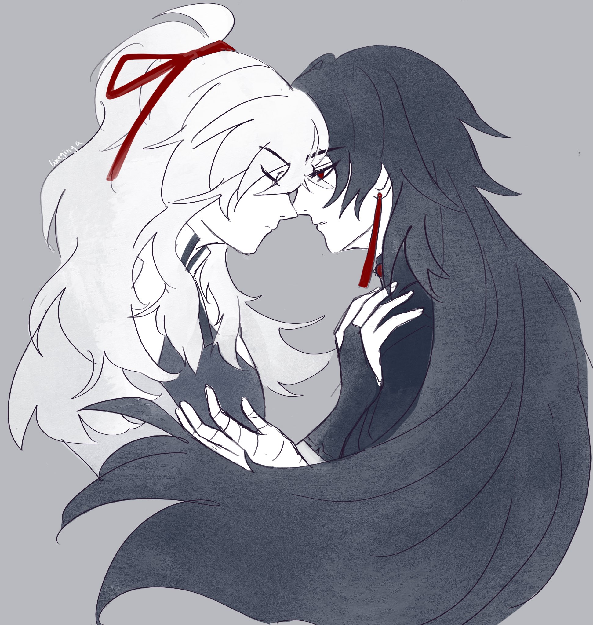 a digital sketch of two anime