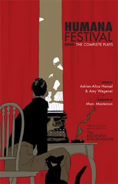 the image shows the front cover of a book that appears to be a compilation of plays from humana festival. the book cover features an image of a man sitting in a chair, looking at a window where another man is performing on stage. the back cover shows a blurb about the humana foundation.