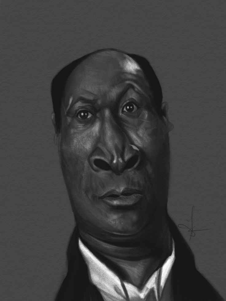 a black and white digital painting of a man's portrait. the man has dark skin and is wearing a collared shirt and jacket. he is looking directly at the viewer.