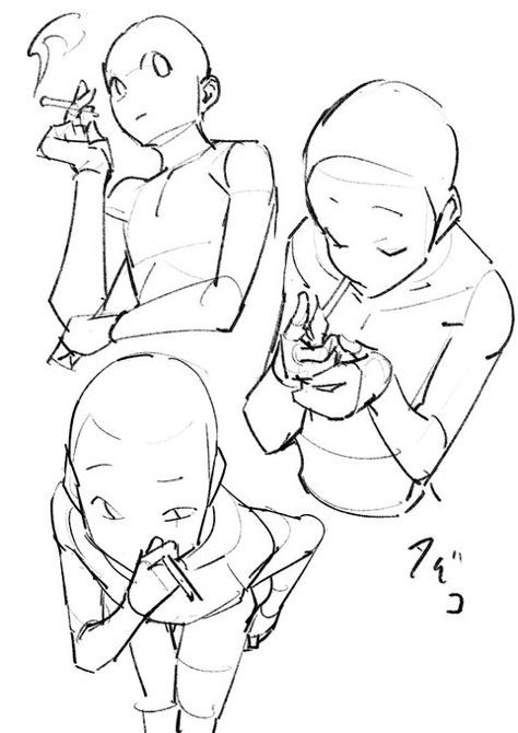 the image is a sketch of three different figures or people in various poses, all smoking cigarettes. the figures are drawn in a simple, unrefined style, focusing on their posture and the act of smoking.