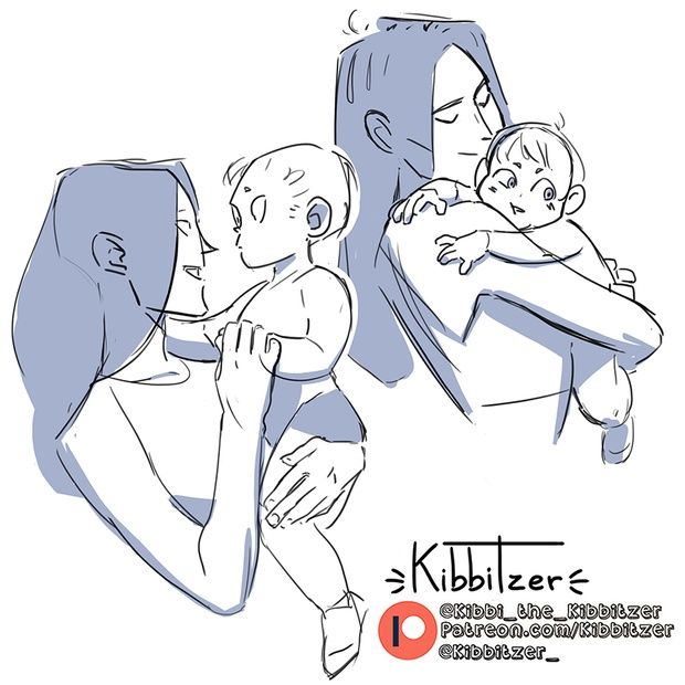 a black and white illustration of two mothers holding their babies. the mothers are both standing, holding their babies in their arms. the babies are both smiling and looking at the viewer. the women's hair is flowing and the drawing style is simple and cute.