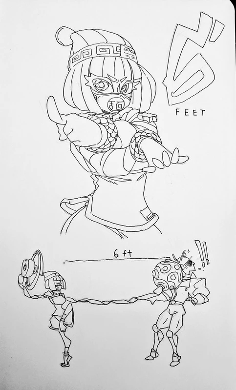 a black and white drawing of a girl with a sword and a shield.  the girl is in a fighting stance and appears to be ready for combat.  the drawing is in a manga style and has a sense of action and movement. the art style is simple and clean, with bold outlines and minimal shading.