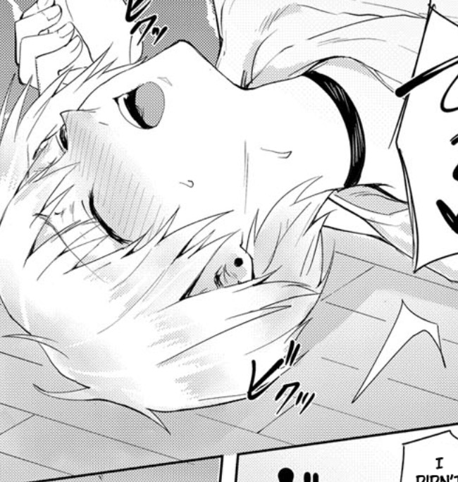 he image is a black and white drawing of a young man lying on his back, his head turned to the side. his eyes are closed and his mouth is slightly open. he appears to be in a state of pleasure or arousal. the drawing is highly detailed and the artist's skill is evident. the image contains suggestive content.