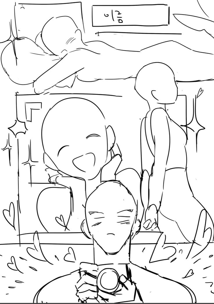 this is a drawing of four characters. one character is lying on the ground, and the other three are standing around them. they all have blank faces and no hair. the characters are all in a cute style, and they look like they're having a good time together. the characters are all very detailed, and the drawing is very welldone.