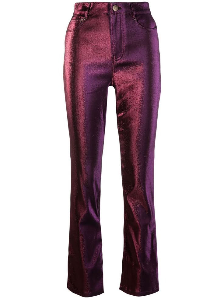 a pair of purple highwaisted pants is shown on a white background.