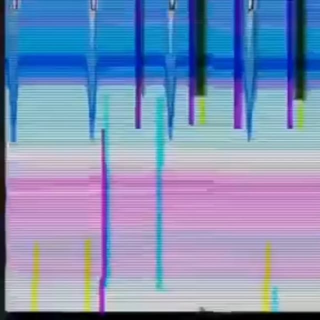 the image appears to be an abstract glitch art piece resembling pixel art with heavy distortion. vertical and horizontal lines create a distorted pattern with a variety of colors.