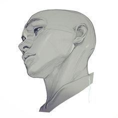 he image is a monochrome drawing of a man's head and shoulders in profile. the style is realistic, with careful attention to detail in the rendering of the facial features, skin texture, and musculature of the neck. the man is bald, and his expression is serious and contemplative. the drawing is executed in shades of grey, creating a sense of depth and volume.  the lighting appears soft and diffused.