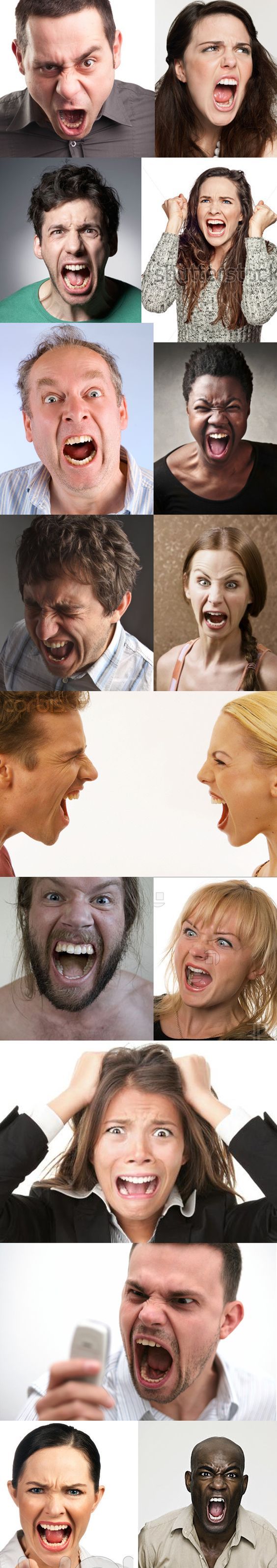 a collage of images depicting people yelling and screaming. the images are all of different people, but they all share the same expression of anger and frustration. the images are all cropped to show only the faces of the people, which emphasizes the intensity of their emotions.
