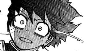 a black and white illustration of a young man with a shocked expression. his eyes are wide, his mouth agape, and his hair is spiky. he appears to be sweating and startled.