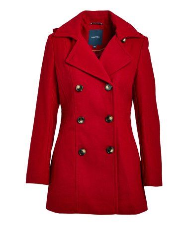 a red nautica doublebreasted pea coat.