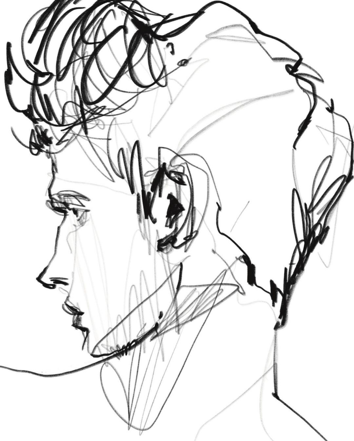 this is a simple black and white line drawing of the profile of a man.