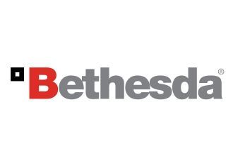 the logo for bethesda softworks, a video game developer and publisher, is displayed. the logo is a stylized "b" in red with a small black square before it. the rest of the name "bethesda" is in grey letters.