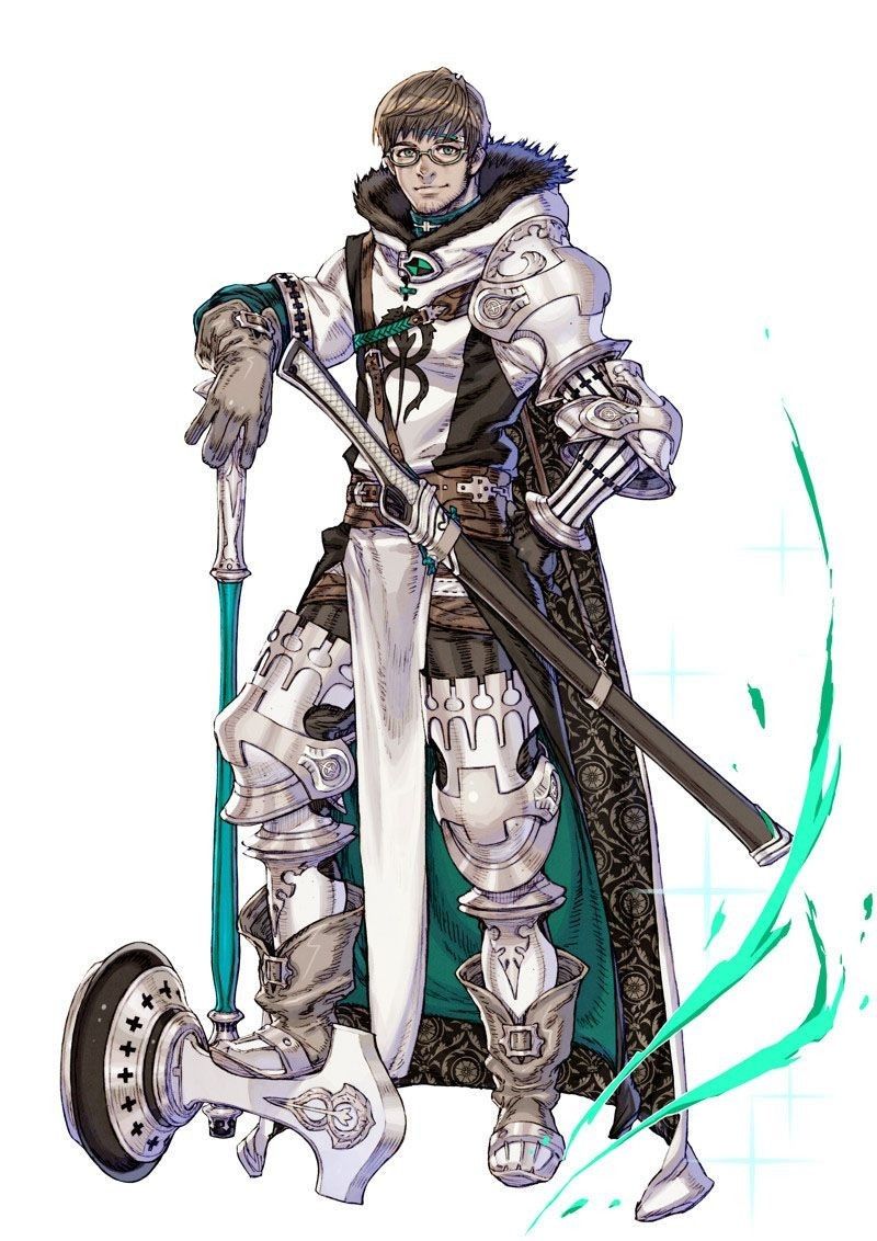 a fullbody illustration of a male character wearing ornate armor and holding a sword. the character is standing in a neutral pose, and the background is white.