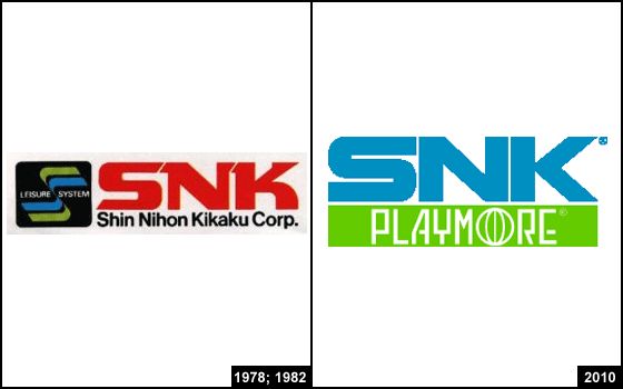 this image compares the original snk logo and the playmore logo. the original snk logo with "shin nihon kikaku corp." was used from 1978 to 1982. the playmore logo was introduced in 2010.