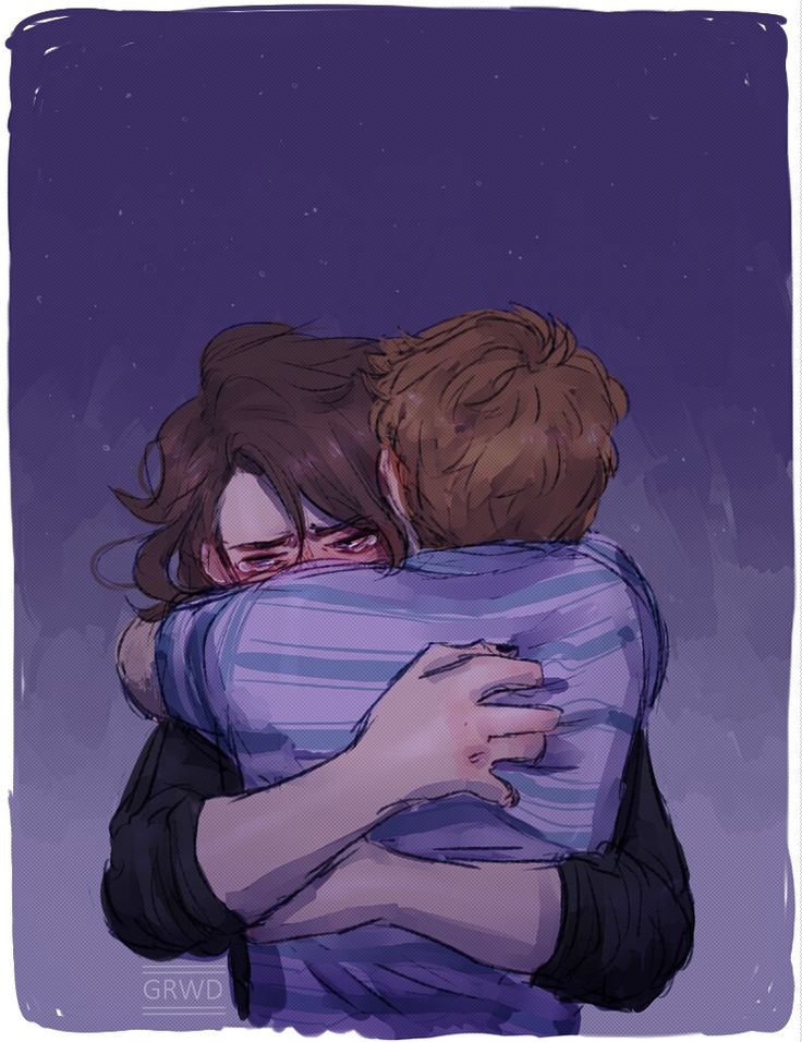the image depicts two figures, a woman with long brown hair and a man with brown hair, embracing each other tightly. the woman is crying, her face buried in the man's shoulder, while the man holds her close, his arm around her waist. the scene appears to be set in a dimly lit environment, possibly at night, with a starry sky visible in the background. the overall tone of the image is one of comfort, support, and emotional intimacy, suggesting a moment of solace and understanding between two individuals deeply connected to each other.