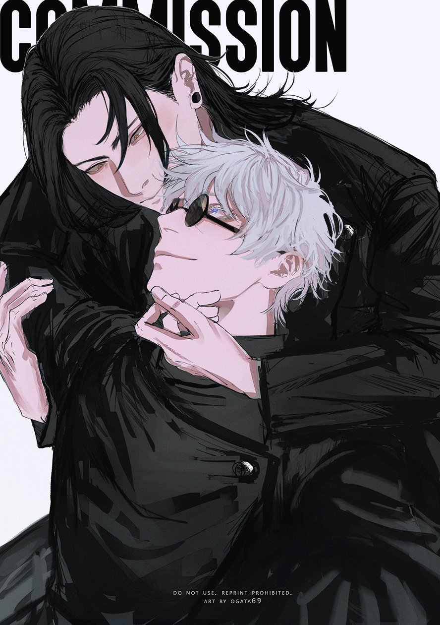 two anime boys are shown in a close
