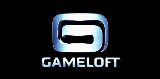 the image displays the gameloft logo on a black background. the logo features a blue and silver 3d stylized "g" with a silver "gameloft" text below it.