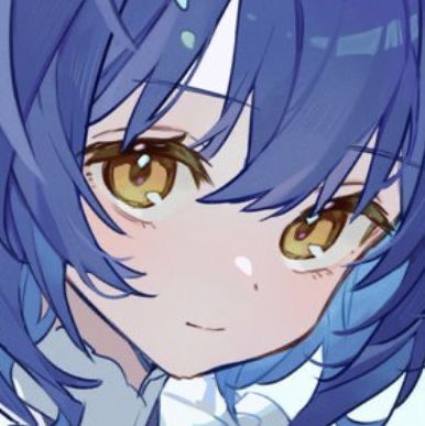 the image is a digital art drawing of a female anime character. she has blue hair, large yellow eyes, and a gentle smile. the drawing is a closeup portrait, focusing on her face and upper torso. the background is a simple white, and the lighting is soft and diffused, creating a warm and inviting atmosphere.